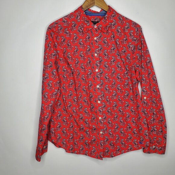 Talbots Womens Red Paisley Button Down Shirt Size 14 Long Sleeve Preppy Career - Picture 1 of 8